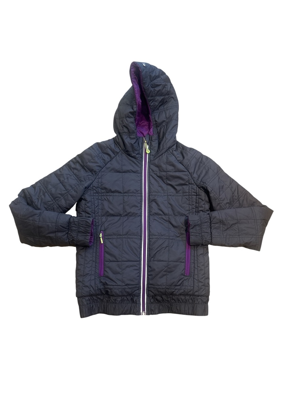 Ivivva Kids Quilted Hooded Reversible Jacket in Black with Purple Accents